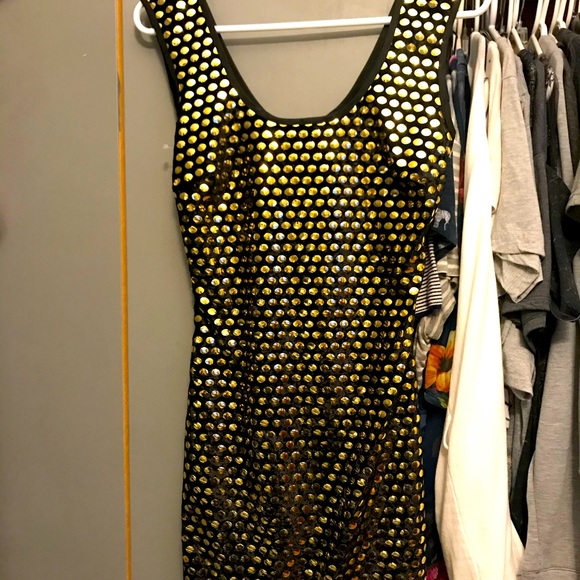 L.A. Glo black dress with metallic gold polka dot - Picture 1 of 3